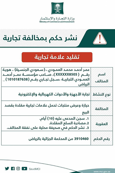 وزارة التجارية تشهّر بأحد المحال التجارية بسبب المنتجات المُقلّدة